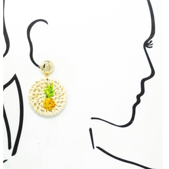 Pineapple Woven Straw Round Disk Earrings - Picture 2 of 2